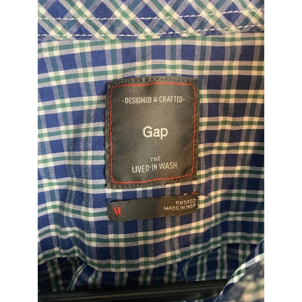 Gap Lived-In Men's M Blue Multicolor Cotton Long Sleeve Shirt